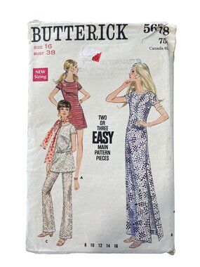 Vintage Butterick 5678 Sewing Pattern Misses Size 16 One Piece Dress Pants CUT